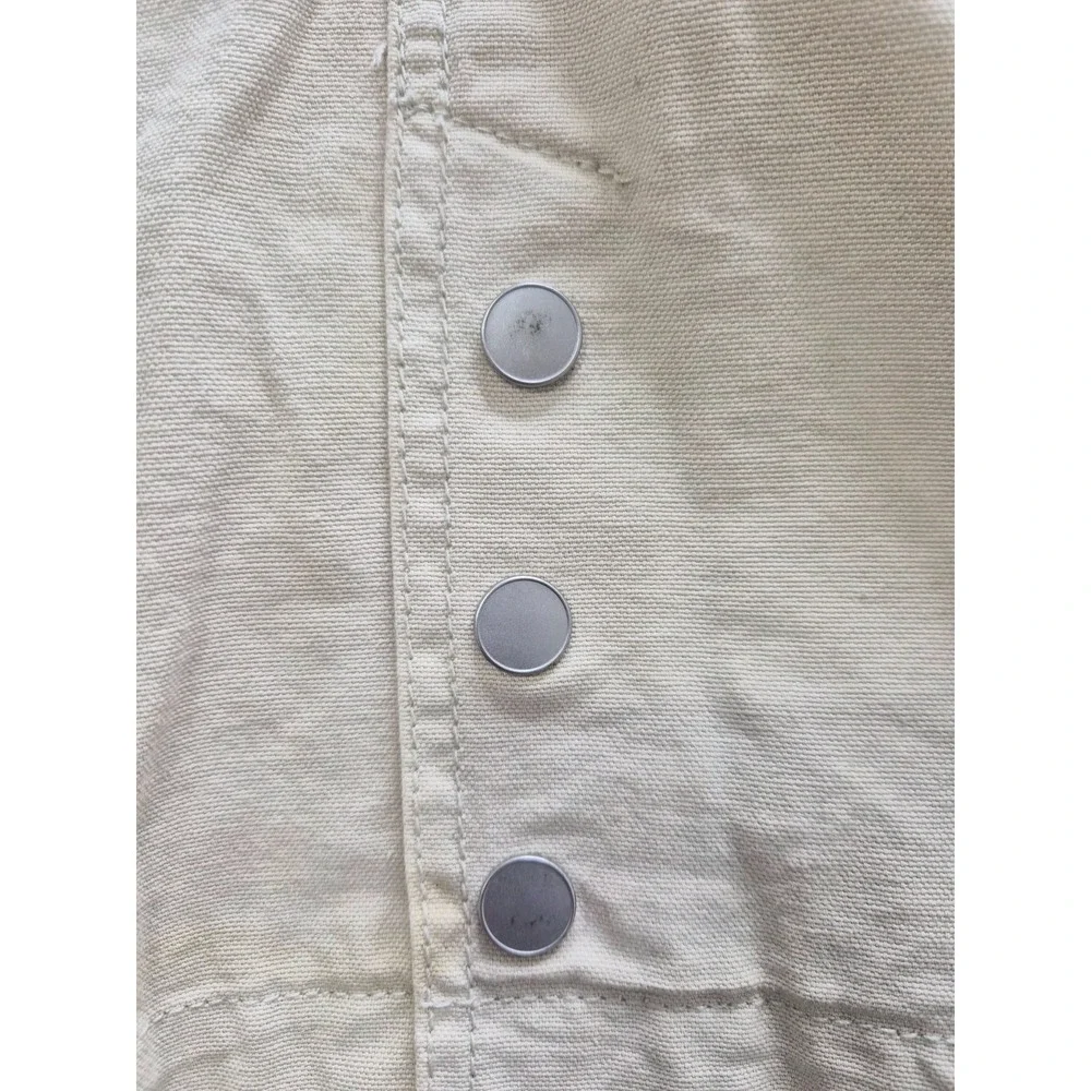 Free People Military Jacket Women Large Beige Utility Pockets Full Zip Mock Neck - Picture 15 of 16